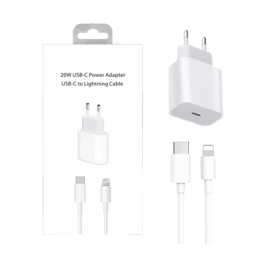 Charger USB-C Port 20W with Lightning Cable 1m White